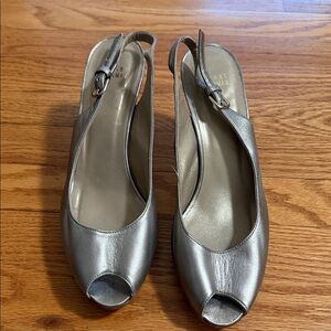 Stuart Weitzman Metallic Silver Slingback Heels
